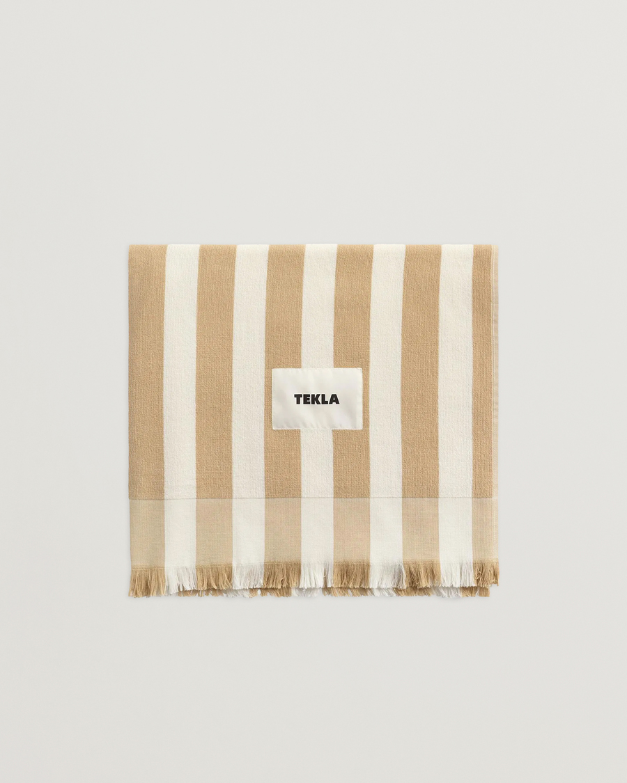 Uomini | Tessuti | Tekla | Organic Terry Beach Towel Almond Stripes
