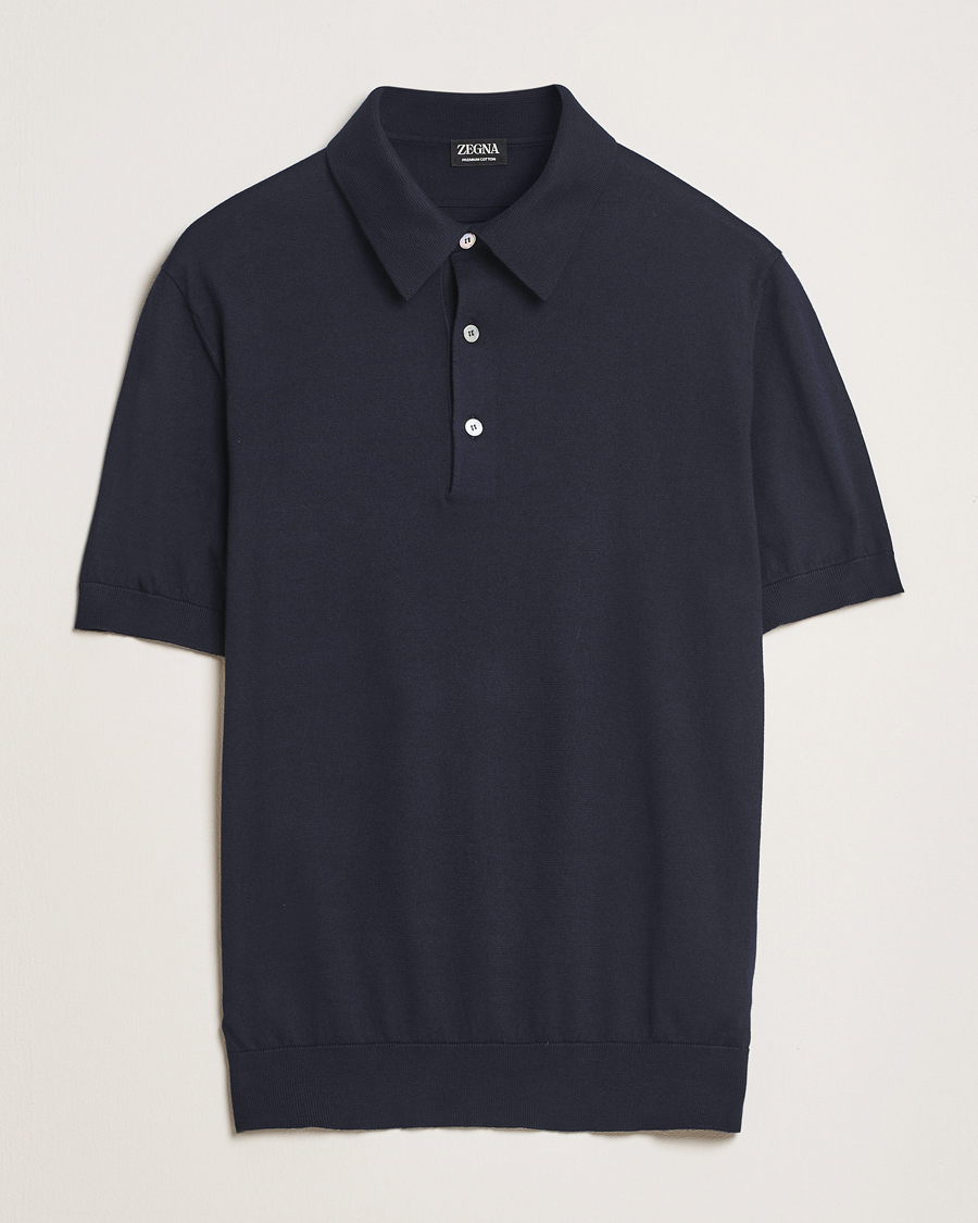 Uomini | Maglieria | Zegna | Premium Cotton Knitted Polo Navy