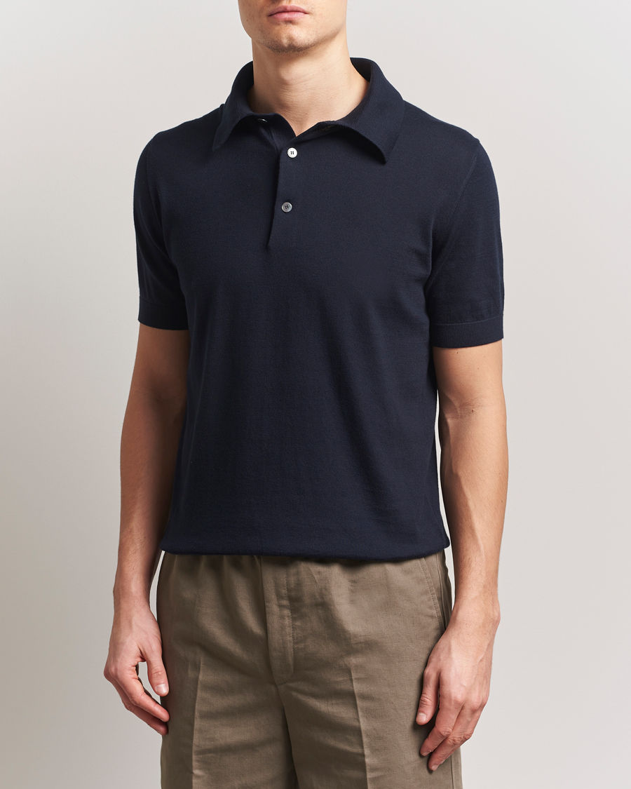 Uomini | Maglieria | Zegna | Premium Cotton Knitted Polo Navy