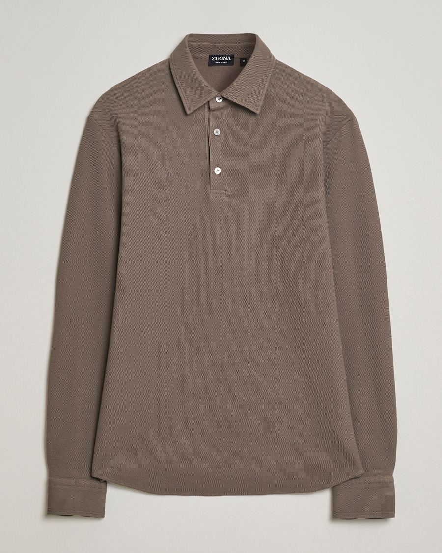 Uomini | Maglieria | Zegna | Cotton Piquet Long Sleeve Polo Brown