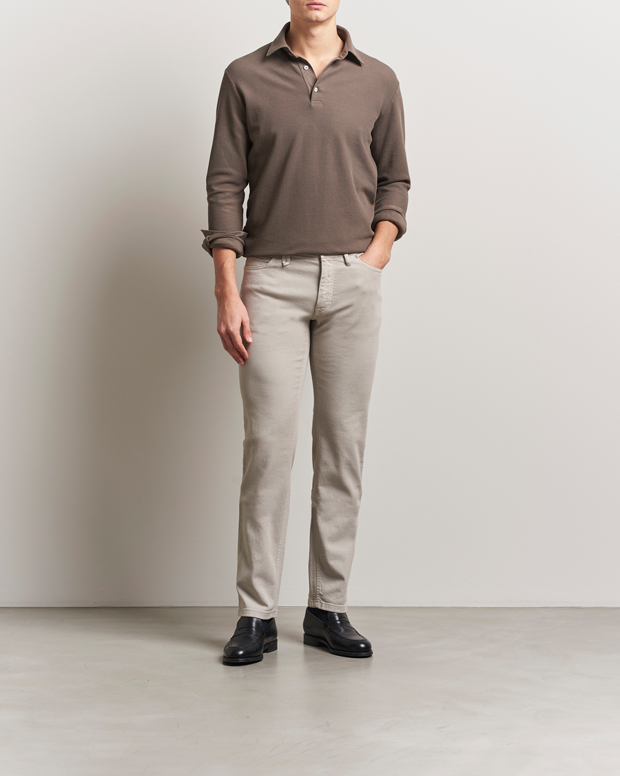 Uomini | Maglieria | Zegna | Cotton Piquet Long Sleeve Polo Brown