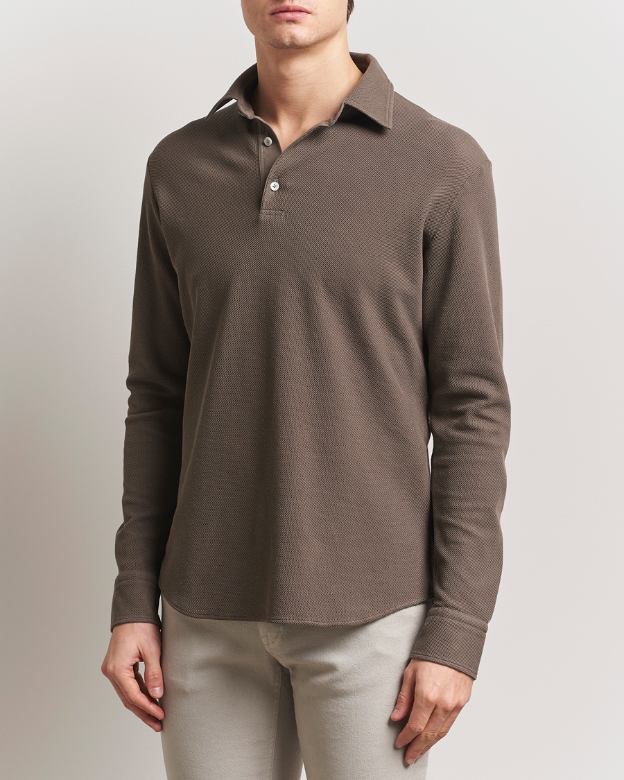 Uomini | Maglieria | Zegna | Cotton Piquet Long Sleeve Polo Brown