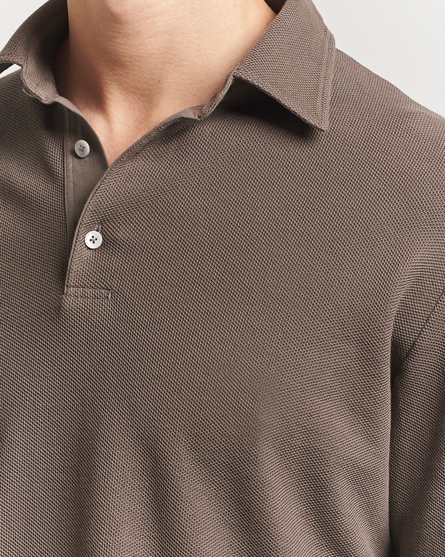 Uomini | Maglieria | Zegna | Cotton Piquet Long Sleeve Polo Brown