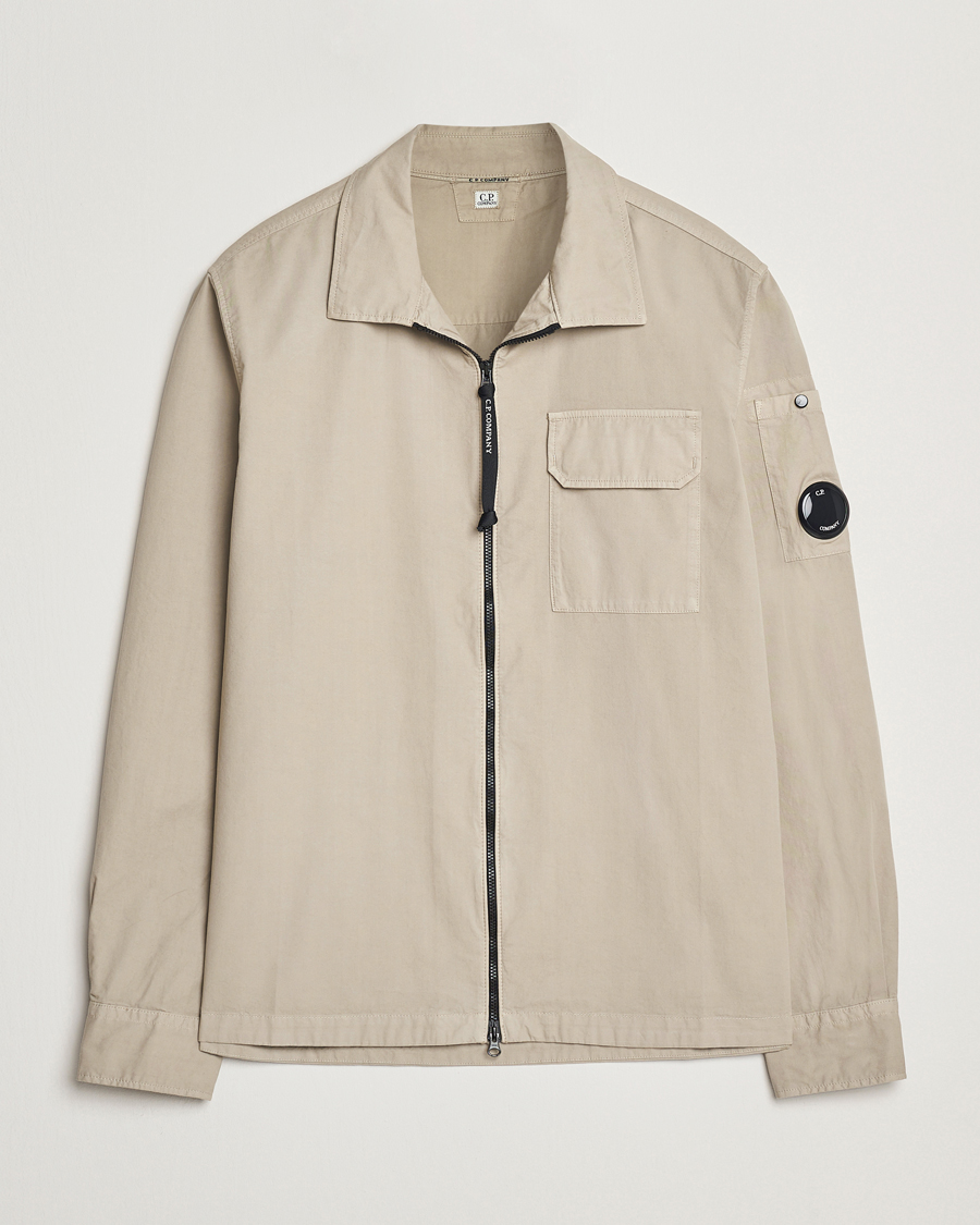 Uomini | Camicie | C.P. Company | Garment Dyed Gabardine Zip Shirt Jacket Beige