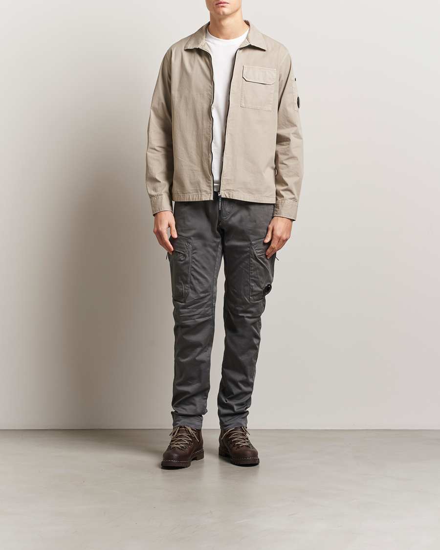 Uomini | Camicie | C.P. Company | Garment Dyed Gabardine Zip Shirt Jacket Beige