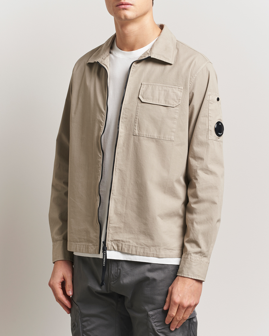 Uomini | Camicie | C.P. Company | Garment Dyed Gabardine Zip Shirt Jacket Beige