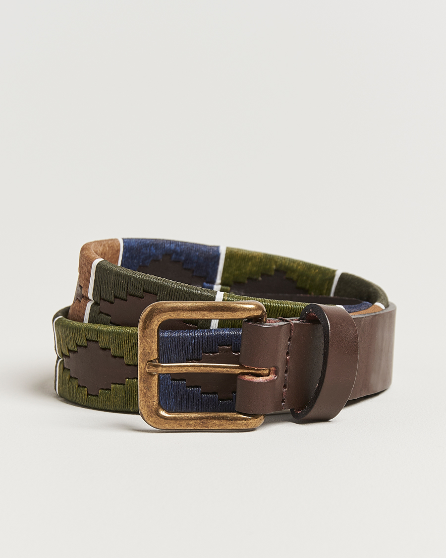 Uomini | Cinture | Pampeano | Caza Hand Stitched Classic Leather Belt 3,5cm Green/Blue