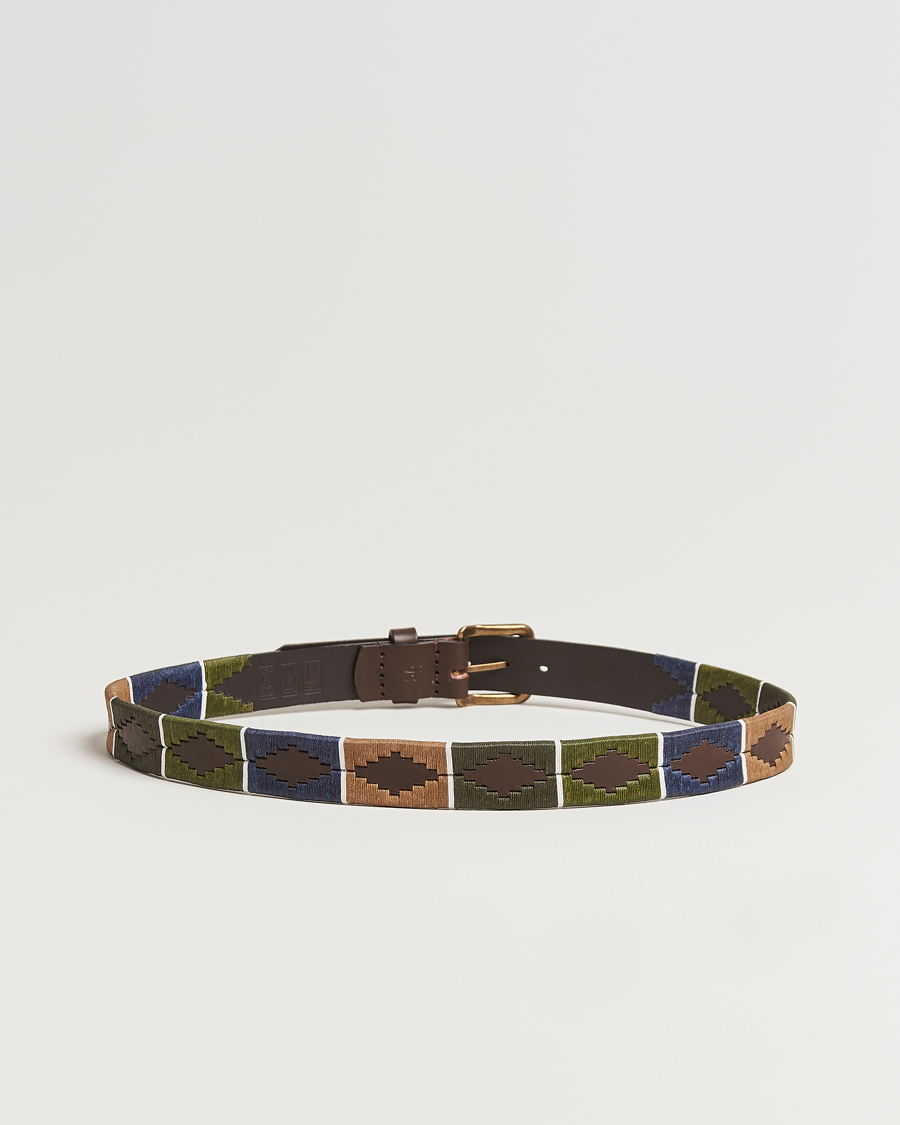 Uomini | Cinture | Pampeano | Caza Hand Stitched Classic Leather Belt 3,5cm Green/Blue