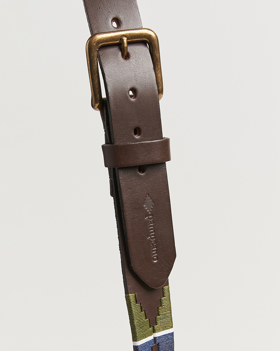 Uomini | Cinture | Pampeano | Caza Hand Stitched Classic Leather Belt 3,5cm Green/Blue
