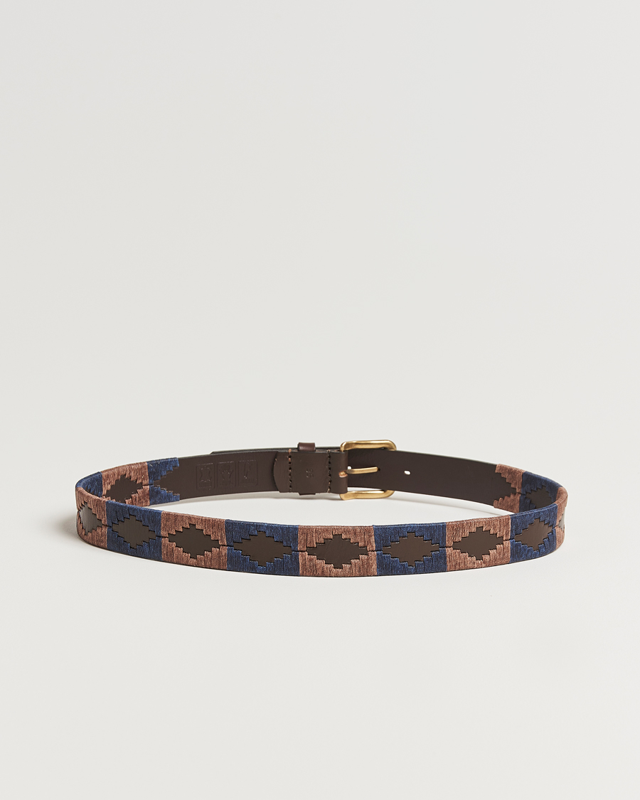Uomini | Cinture | Pampeano | Jefe Hand Stitched Classic Leather Belt 3,5cm Brown/Blue