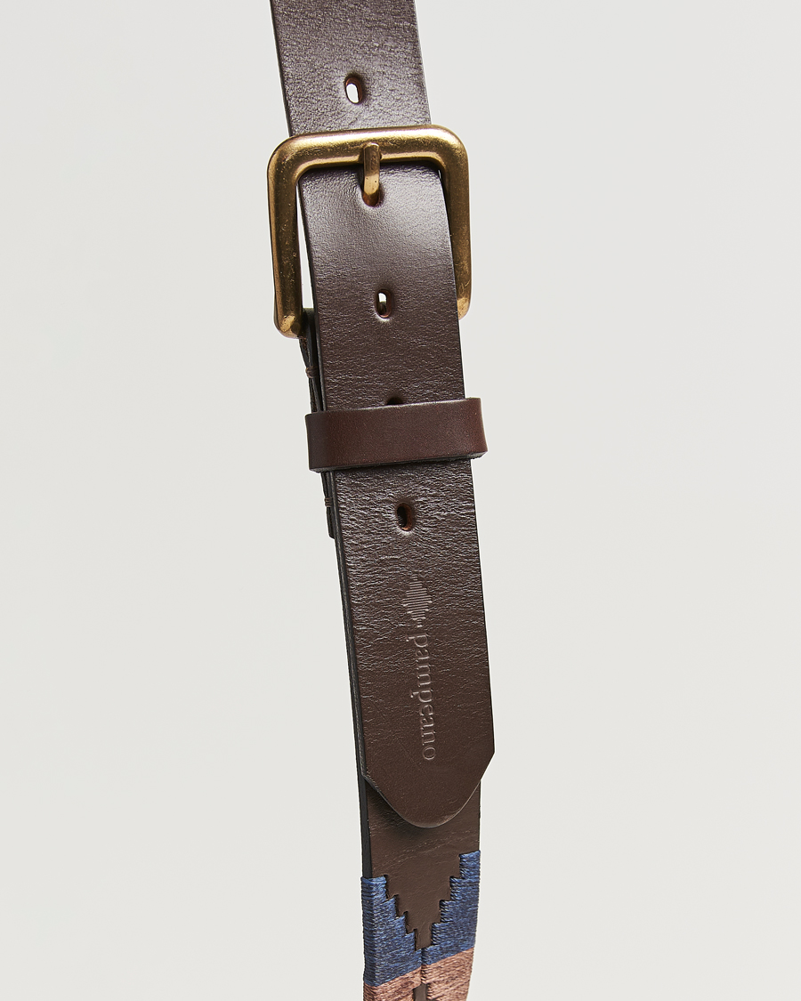 Uomini | Cinture | Pampeano | Jefe Hand Stitched Classic Leather Belt 3,5cm Brown/Blue