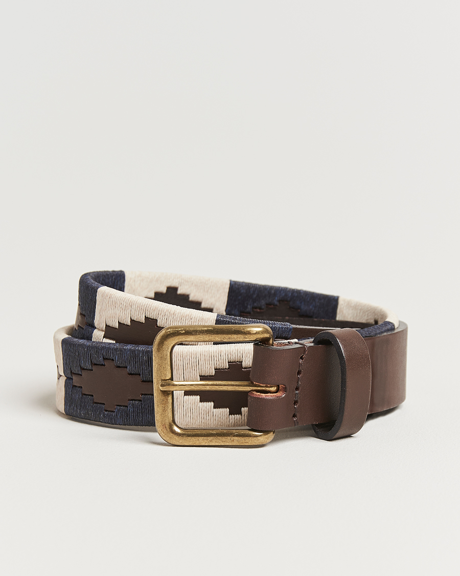 Uomini | Cinture | Pampeano | Jugadoro Hand Stitched Classic Leather Belt 3,5cm Blue/White