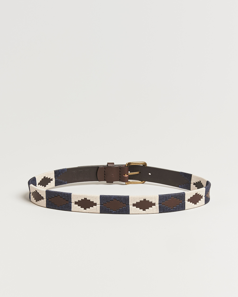 Uomini | Cinture | Pampeano | Jugadoro Hand Stitched Classic Leather Belt 3,5cm Blue/White