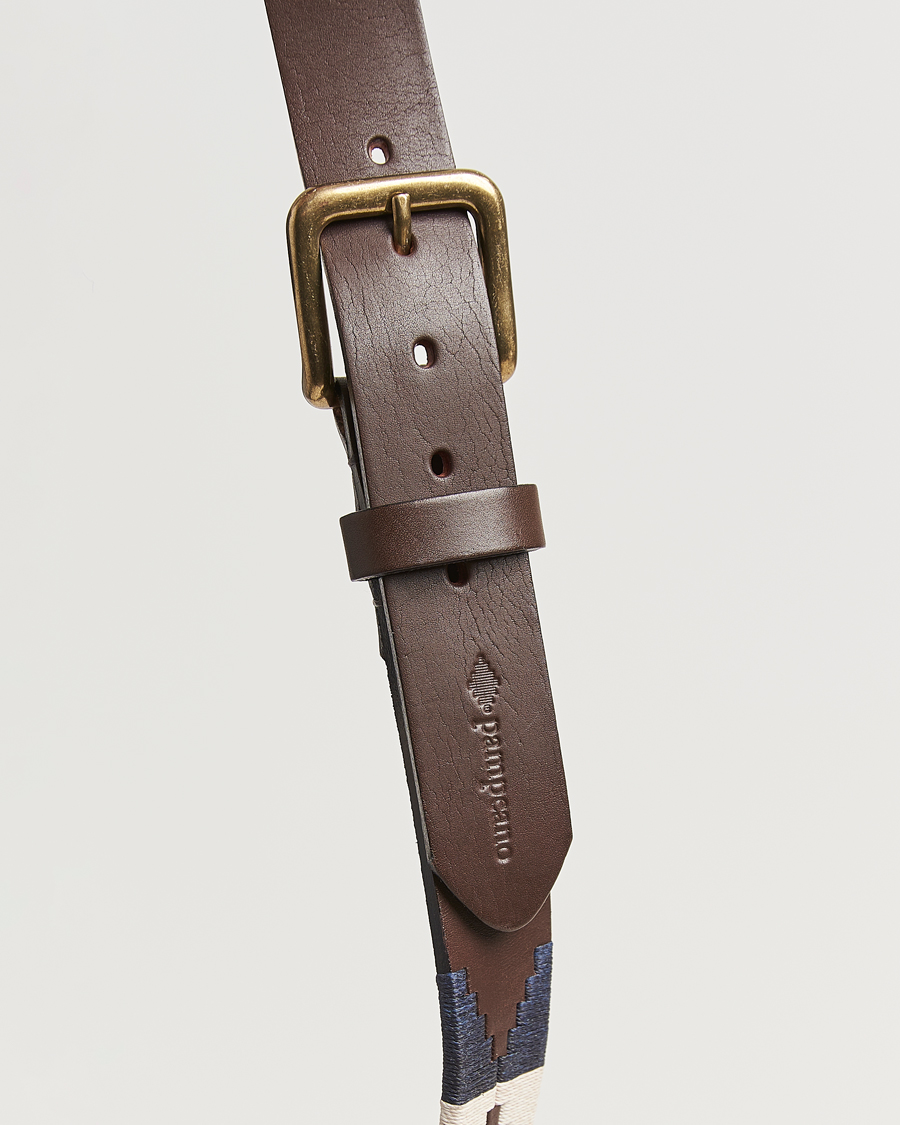 Uomini | Cinture | Pampeano | Jugadoro Hand Stitched Classic Leather Belt 3,5cm Blue/White