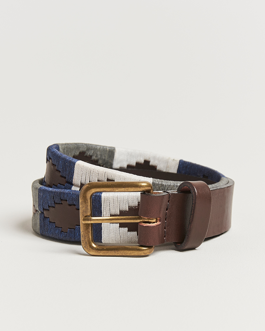 Uomini | Cinture | Pampeano | Roca Hand Stitched Classic Leather Belt 3,5cm Blue/Grey/White