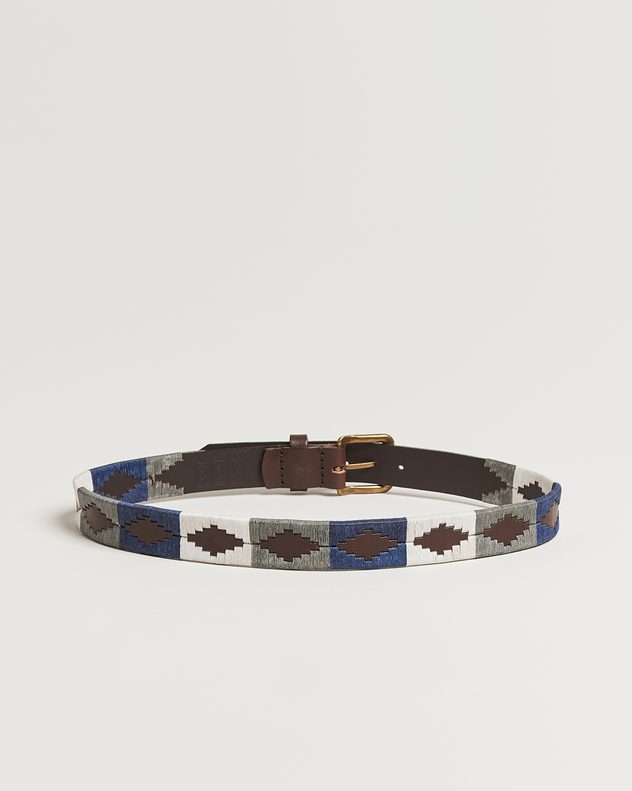 Uomini | Cinture | Pampeano | Roca Hand Stitched Classic Leather Belt 3,5cm Blue/Grey/White