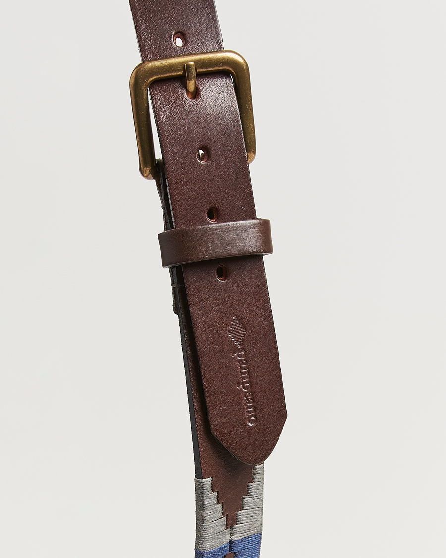 Uomini | Cinture | Pampeano | Roca Hand Stitched Classic Leather Belt 3,5cm Blue/Grey/White