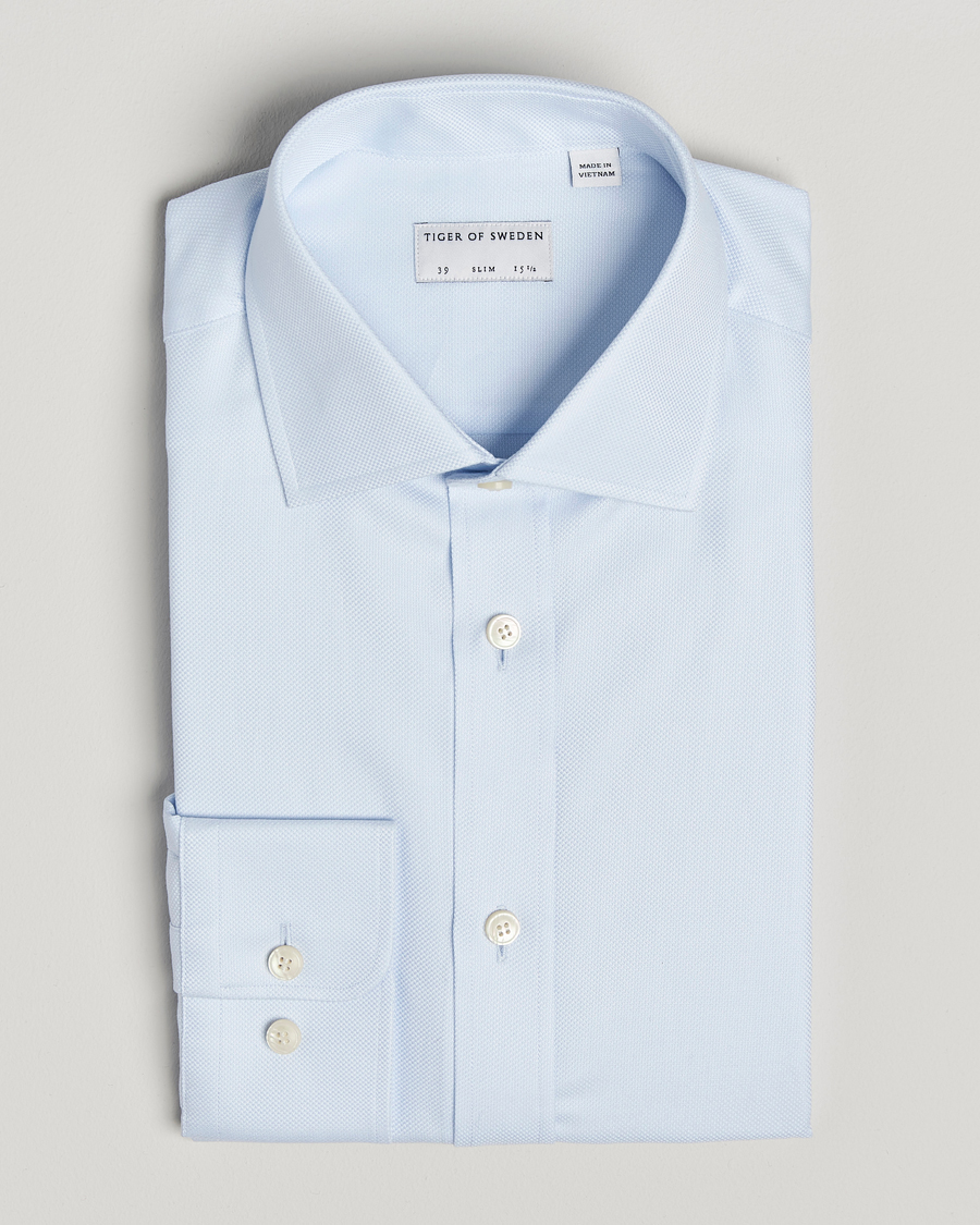Uomini | Camicie | Tiger of Sweden | Adley Structured Slim Fit Cut Away Shirt Light Blue