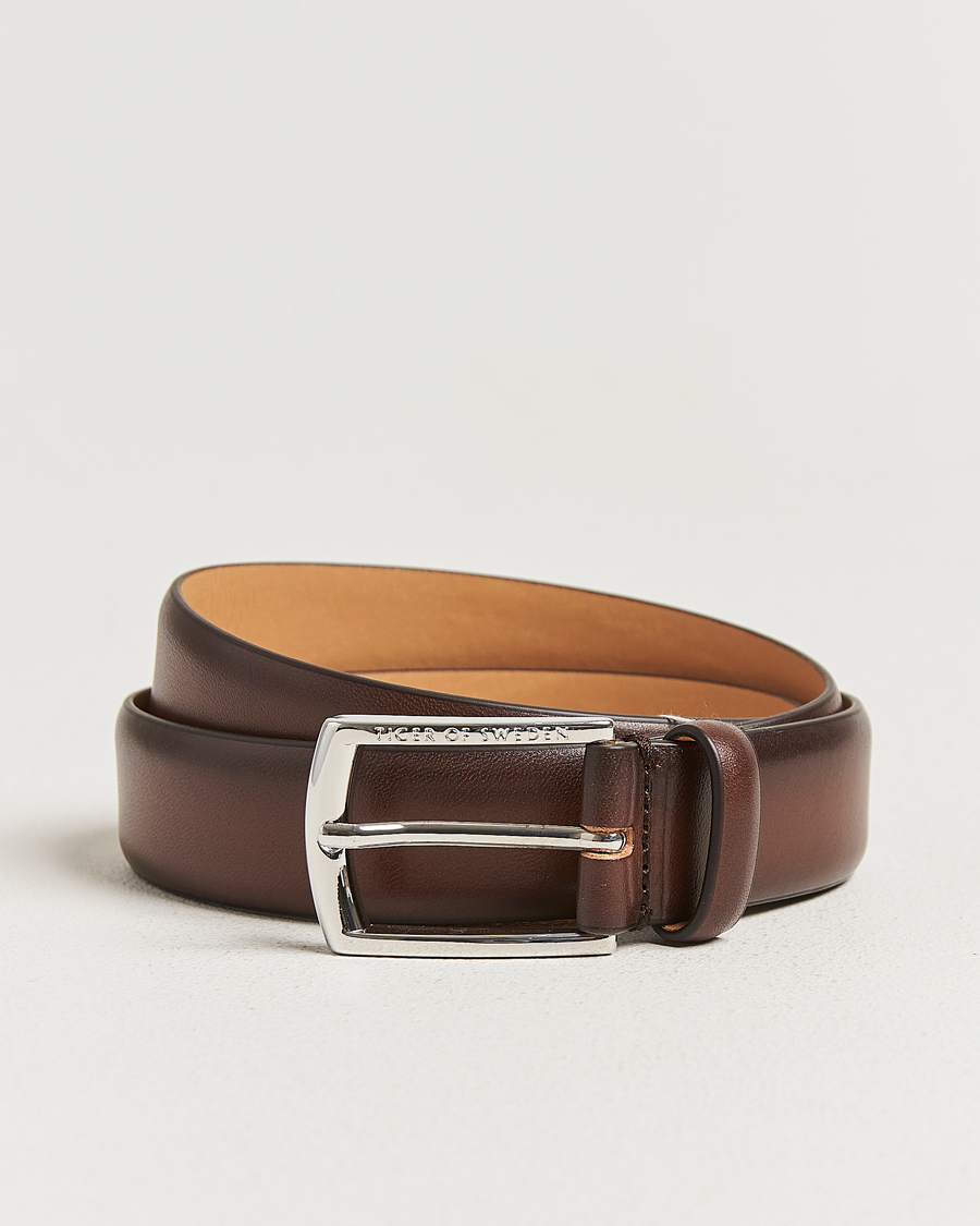 Uomini | Cinture | Tiger of Sweden | Asenby Leather 3 cm Belt Dark Brown