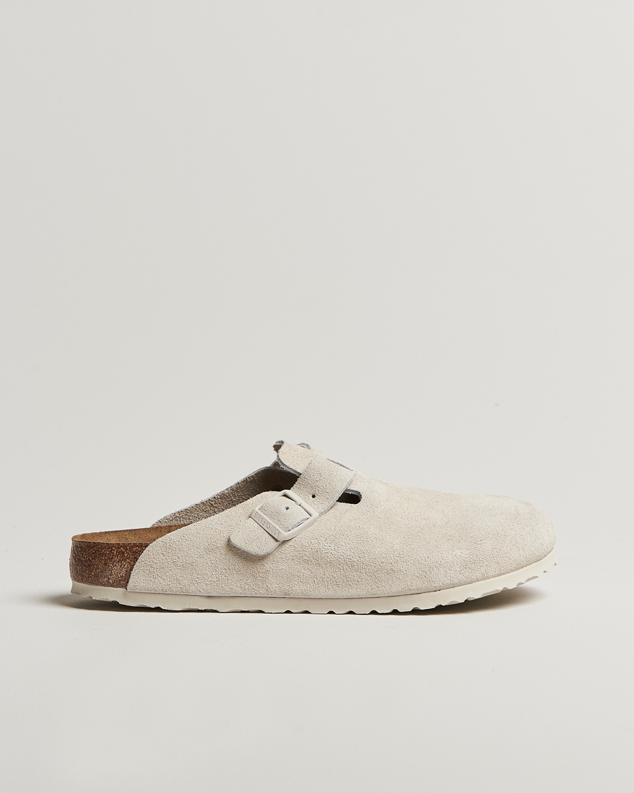 Uomini | BIRKENSTOCK Boston Soft Footbed Antique White Suede | BIRKENSTOCK | Boston Soft Footbed Antique White Suede