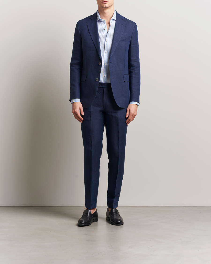 Uomini | Blazers | Oscar Jacobson | Ferry Soft Linen Blazer Navy