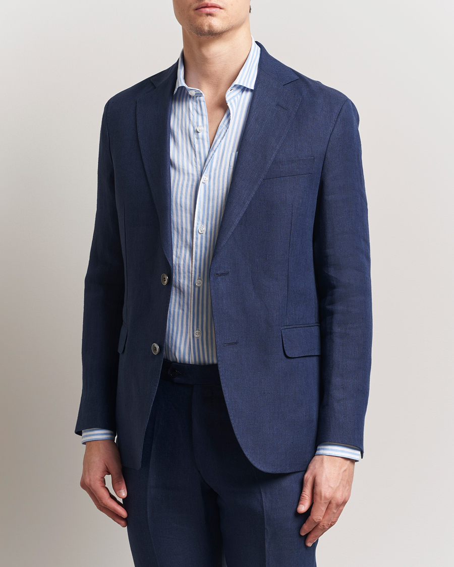 Uomini | Blazers | Oscar Jacobson | Ferry Soft Linen Blazer Navy
