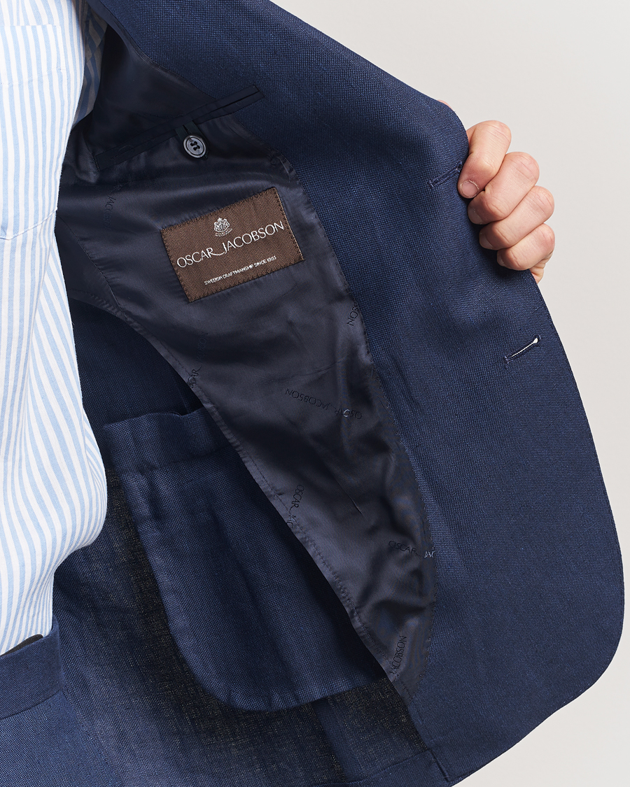 Uomini | Blazers | Oscar Jacobson | Ferry Soft Linen Blazer Navy