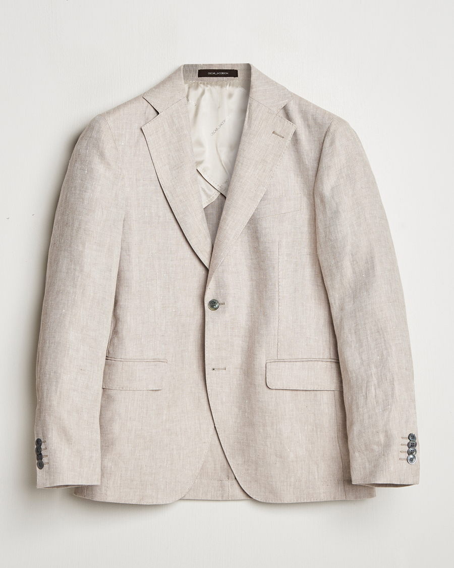 Uomini | Blazers | Oscar Jacobson | Ferry Soft Linen Blazer Beige