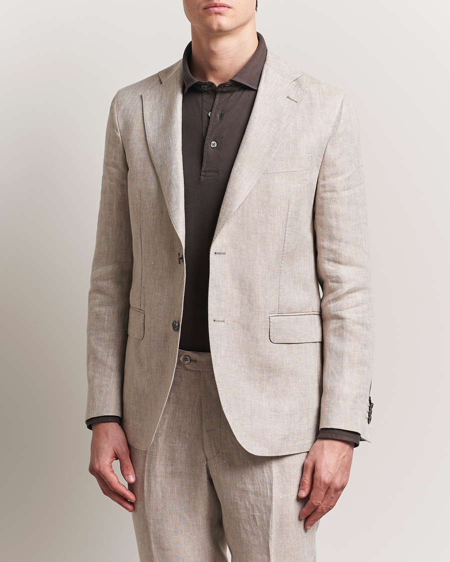 Uomini | Blazers | Oscar Jacobson | Ferry Soft Linen Blazer Beige
