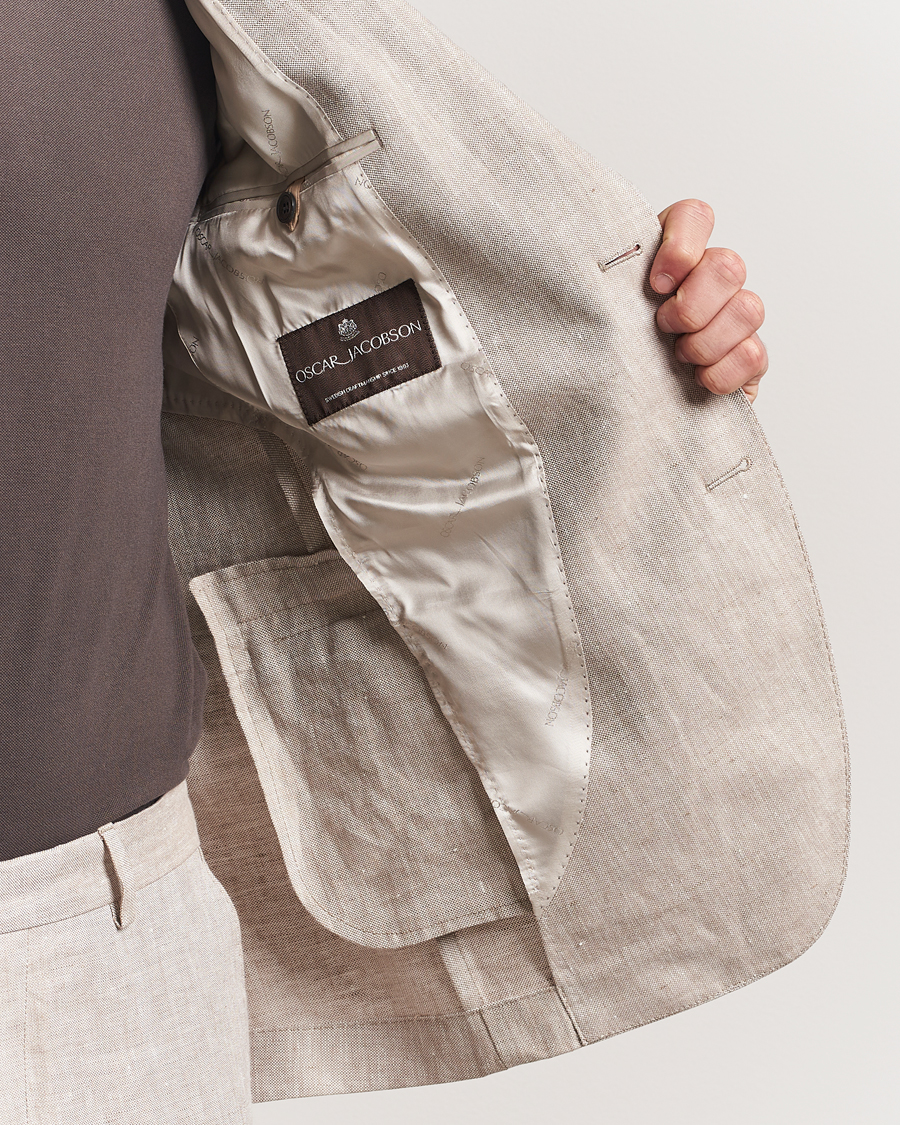 Uomini | Blazers | Oscar Jacobson | Ferry Soft Linen Blazer Beige