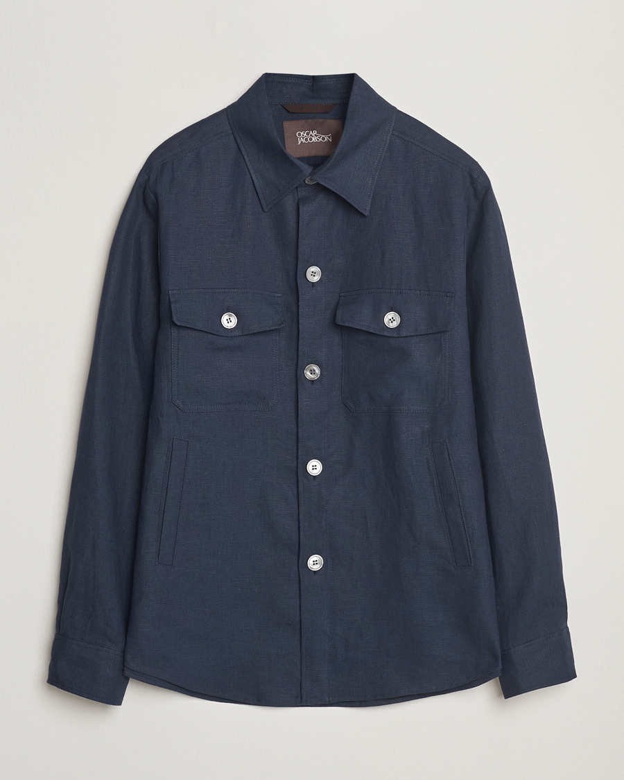 Uomini | Camicie | Oscar Jacobson | Maverick Linen Shirt Jacket Navy