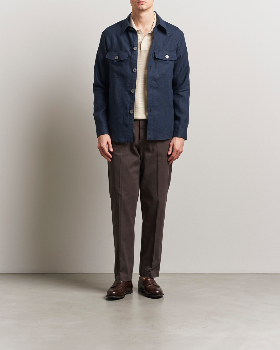 Uomini | Camicie | Oscar Jacobson | Maverick Linen Shirt Jacket Navy