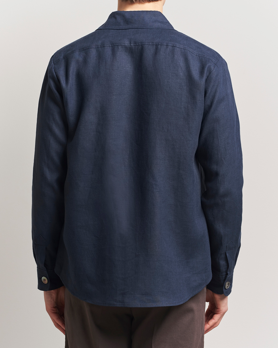 Uomini | Camicie | Oscar Jacobson | Maverick Linen Shirt Jacket Navy