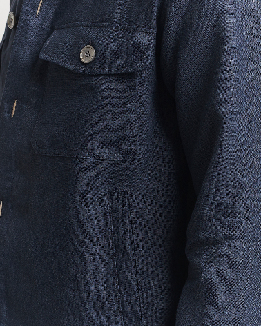 Uomini | Camicie | Oscar Jacobson | Maverick Linen Shirt Jacket Navy