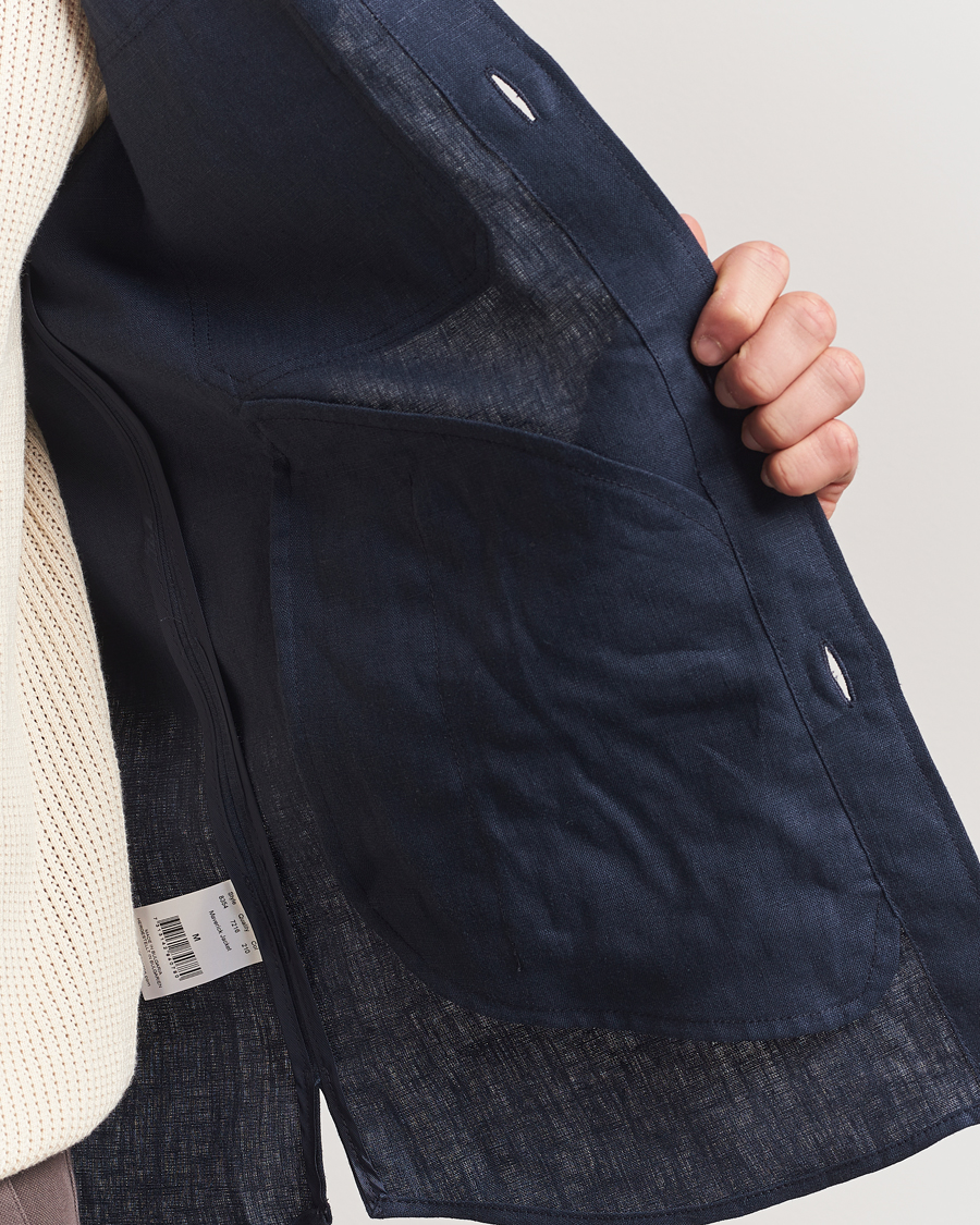 Uomini | Camicie | Oscar Jacobson | Maverick Linen Shirt Jacket Navy