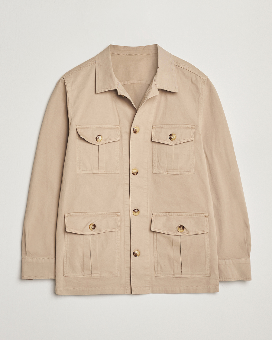 Uomini | Camicie | Oscar Jacobson | Safari Cotton Shirt Jacket Beige