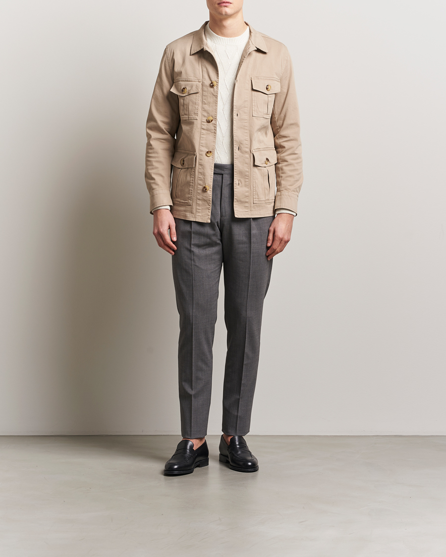 Uomini | Camicie | Oscar Jacobson | Safari Cotton Shirt Jacket Beige