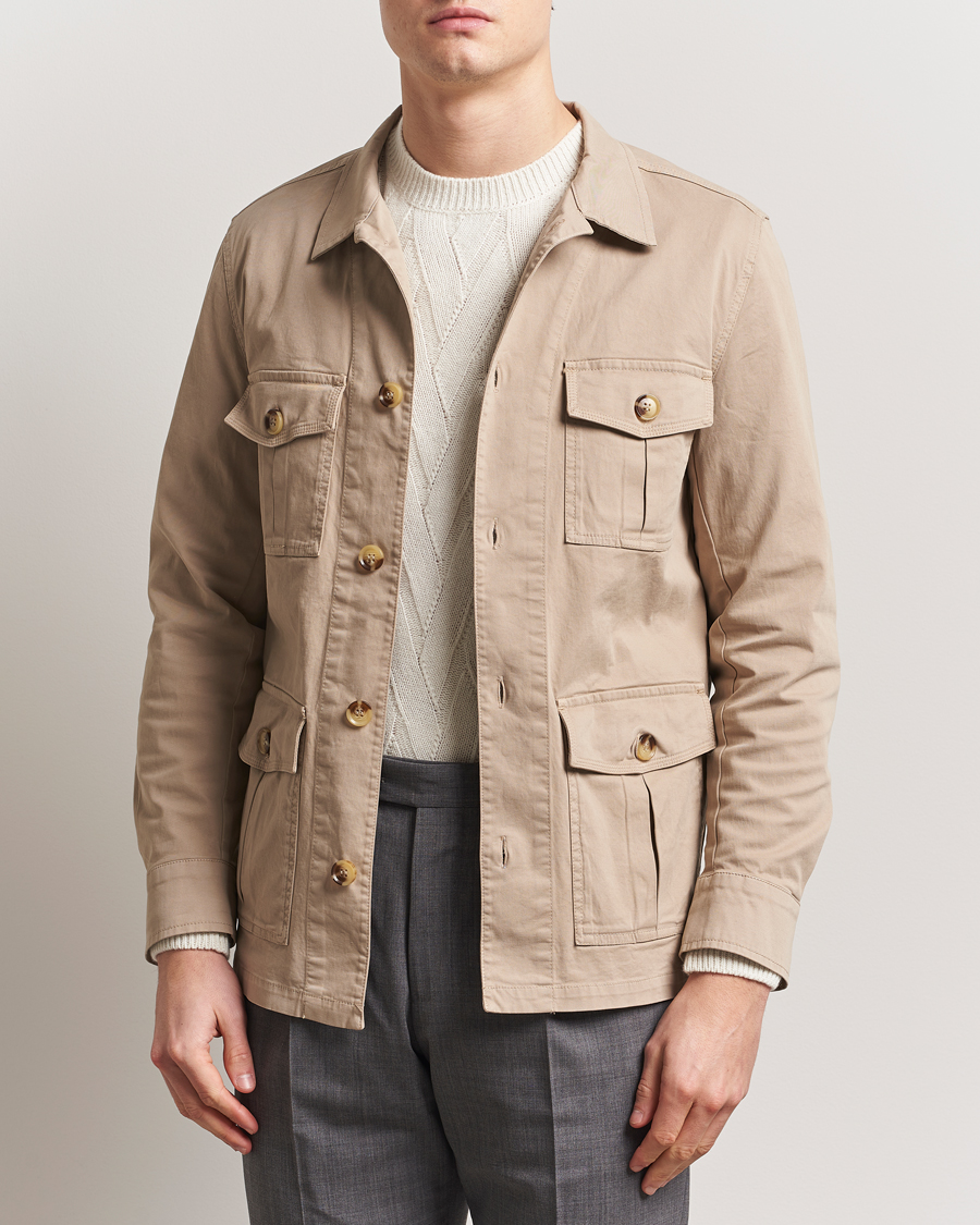 Uomini | Camicie | Oscar Jacobson | Safari Cotton Shirt Jacket Beige