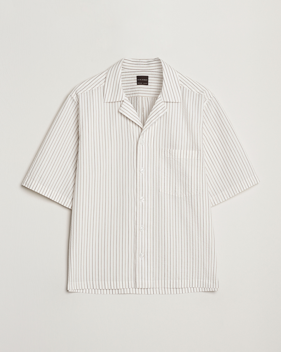 Uomini | Camicie | Oscar Jacobson | Cuban Short Sleeve Seersucker Shirt White