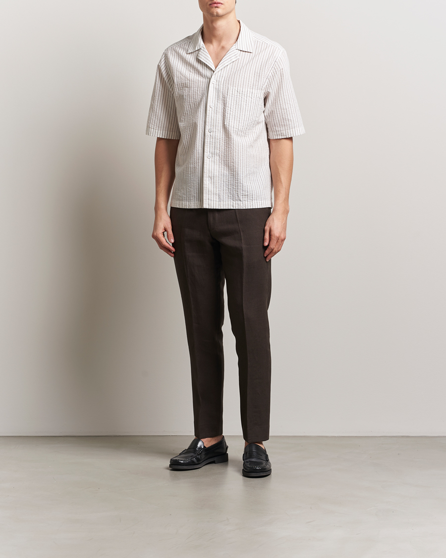 Uomini | Camicie | Oscar Jacobson | Cuban Short Sleeve Seersucker Shirt White