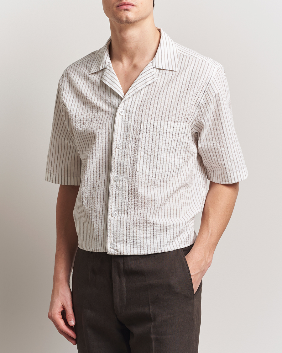 Uomini | Camicie | Oscar Jacobson | Cuban Short Sleeve Seersucker Shirt White
