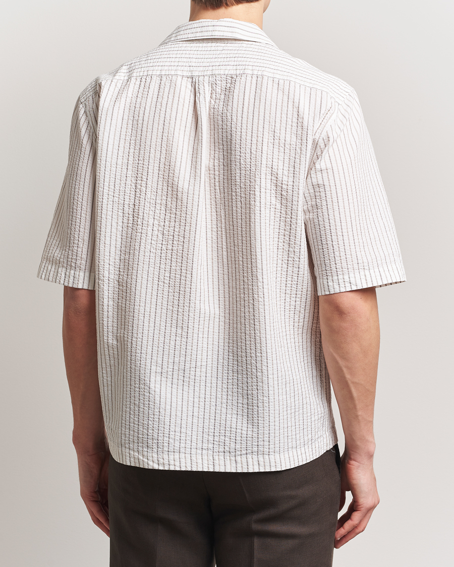 Uomini | Camicie | Oscar Jacobson | Cuban Short Sleeve Seersucker Shirt White