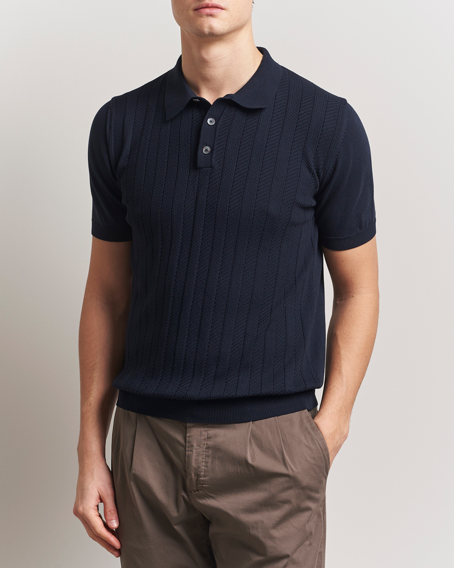 Uomini | Polo | Oscar Jacobson | Barto Structured Cotton Polo Navy