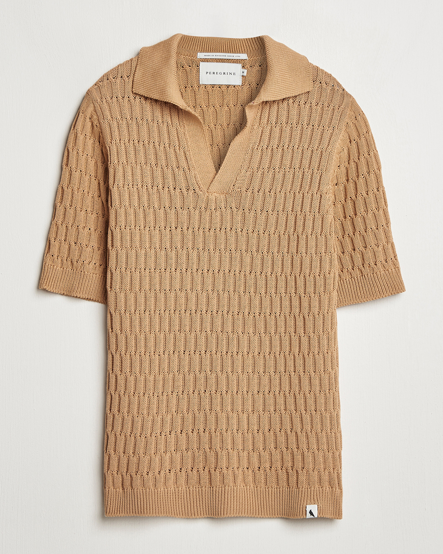 Uomini | Polo | Peregrine | Cove Knitted Cotton Polo Shirt Sand