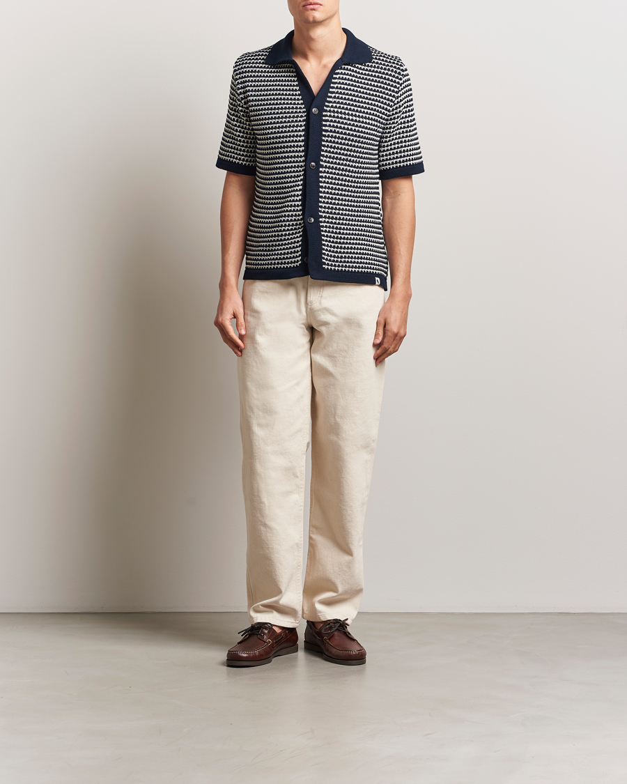 Uomini | Camicie | Peregrine | Island Crochet Knitted Shirt Navy