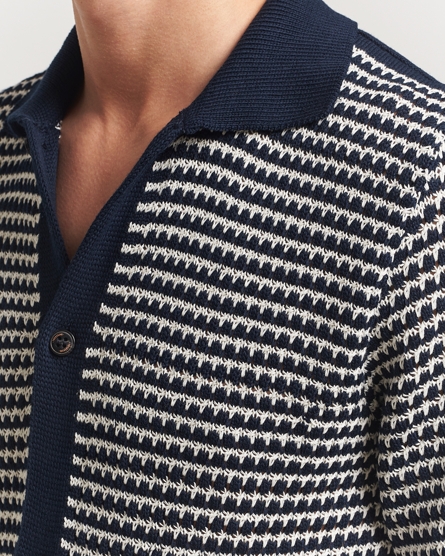 Uomini | Camicie | Peregrine | Island Crochet Knitted Shirt Navy
