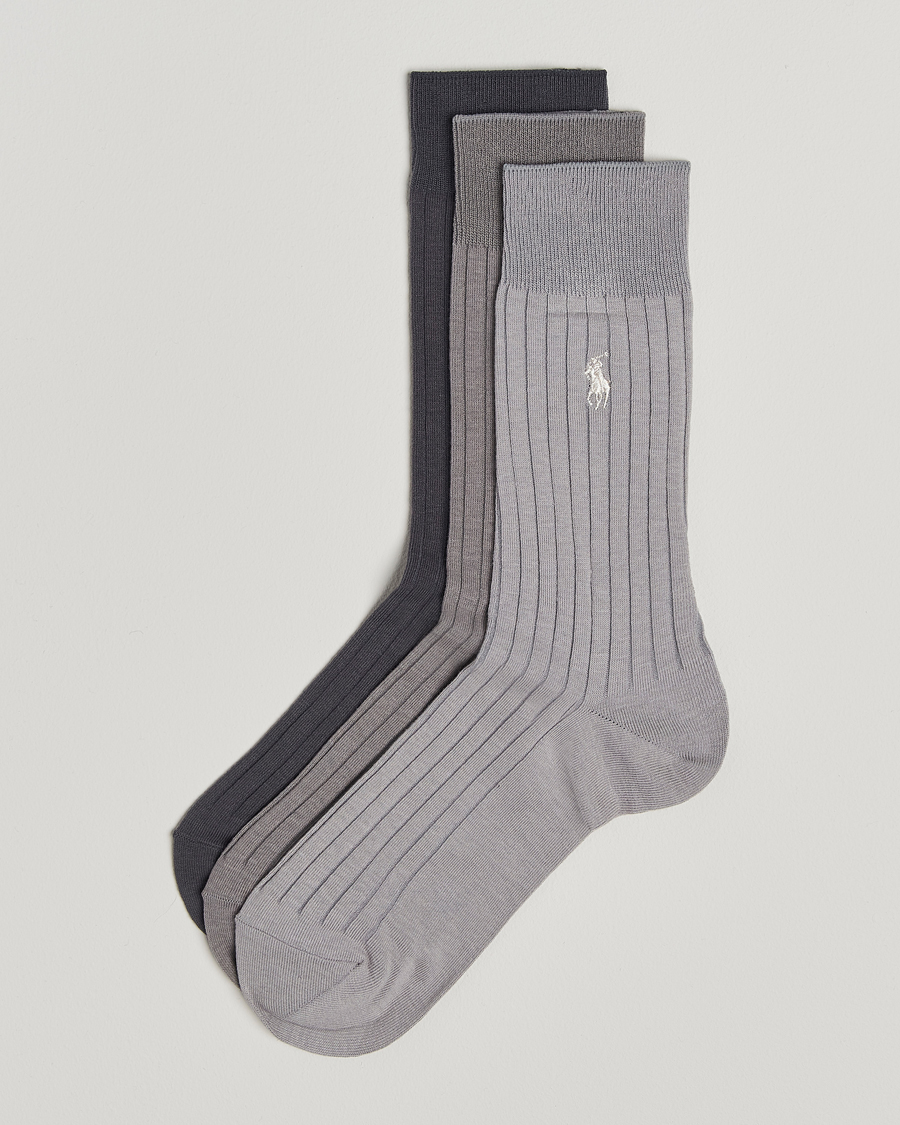 Uomini | Biancheria intima | Polo Ralph Lauren | 3-Pack Egyptian Rib Crew Sock Grey Combo