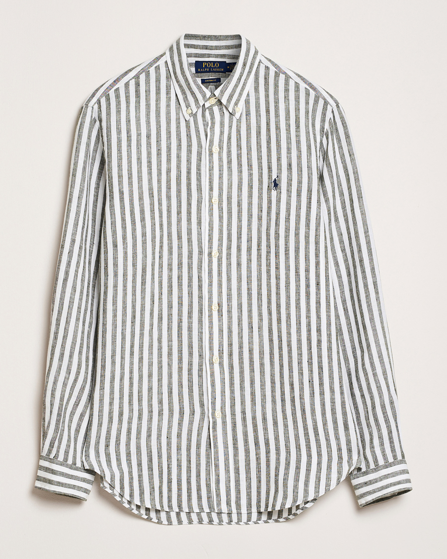 Uomini | Camicie | Polo Ralph Lauren | Custom Fit Striped Linen Shirt New Olive/White