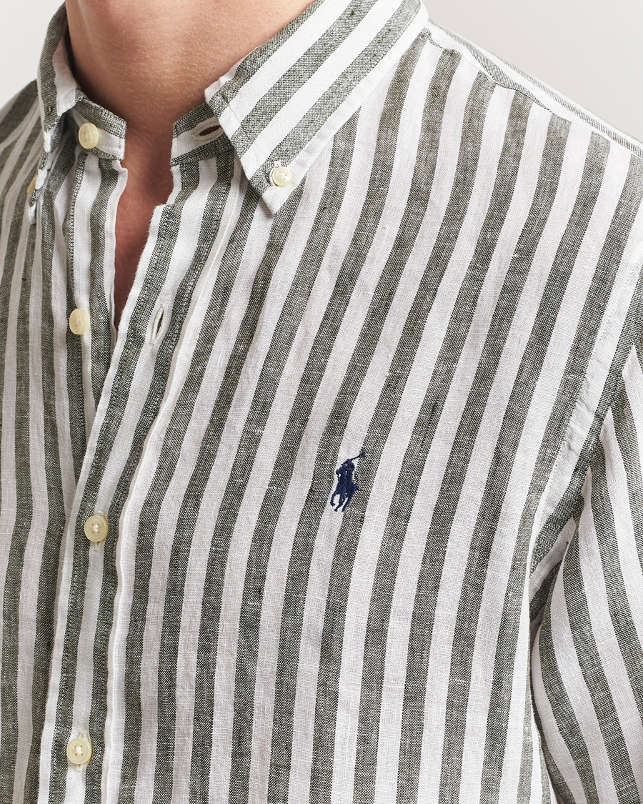Uomini | Camicie | Polo Ralph Lauren | Custom Fit Striped Linen Shirt New Olive/White