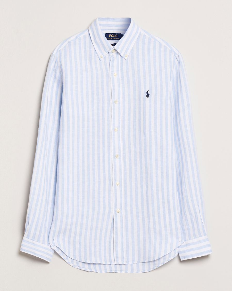 Uomini | Camicie | Polo Ralph Lauren | Custom Fit Striped Linen Shirt Office Blue/White